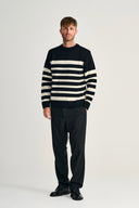 GIVEN-III crew neck | rund hals, navy blue / natural white