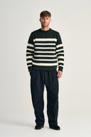 GIVEN-III crew neck | rund hals, dark forest green / natural white