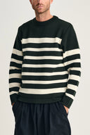 GIVEN-III crew neck | rund hals, dark forest green / natural white