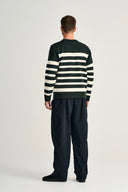 GIVEN-III crew neck | rund hals, dark forest green / natural white