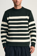 GIVEN-III crew neck | rund hals, dark forest green / natural white